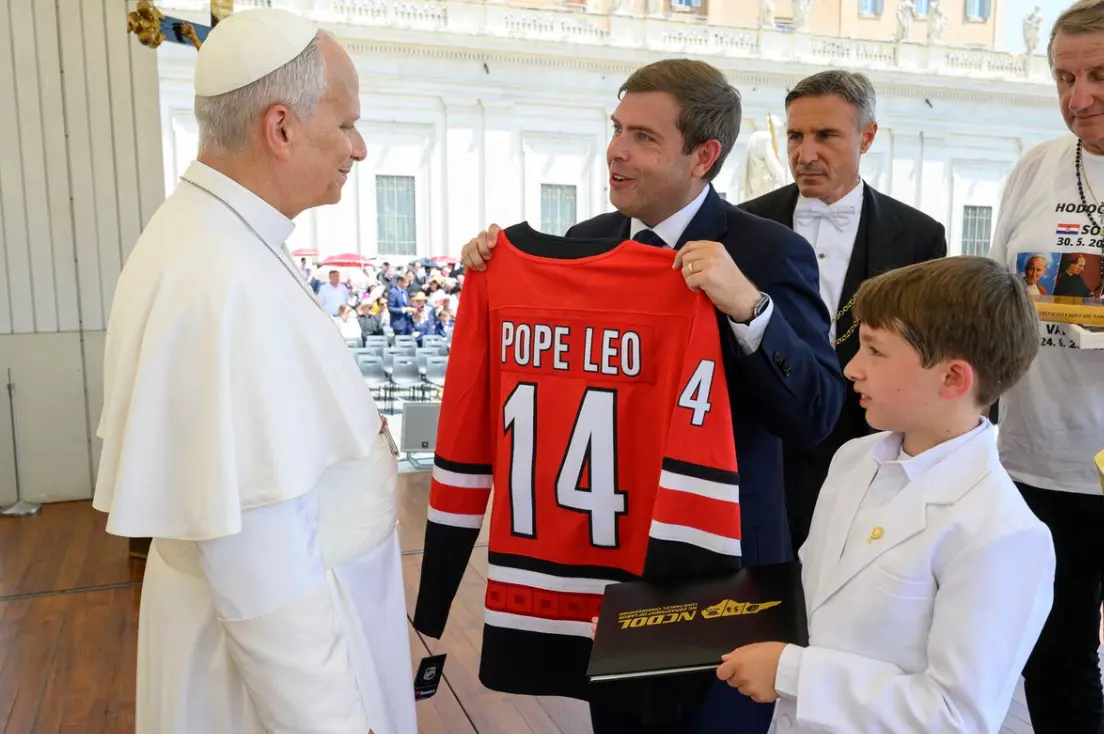 North Carolina labor commissioner presents Pope Leo XIV with Hurricanes jersey, state honor